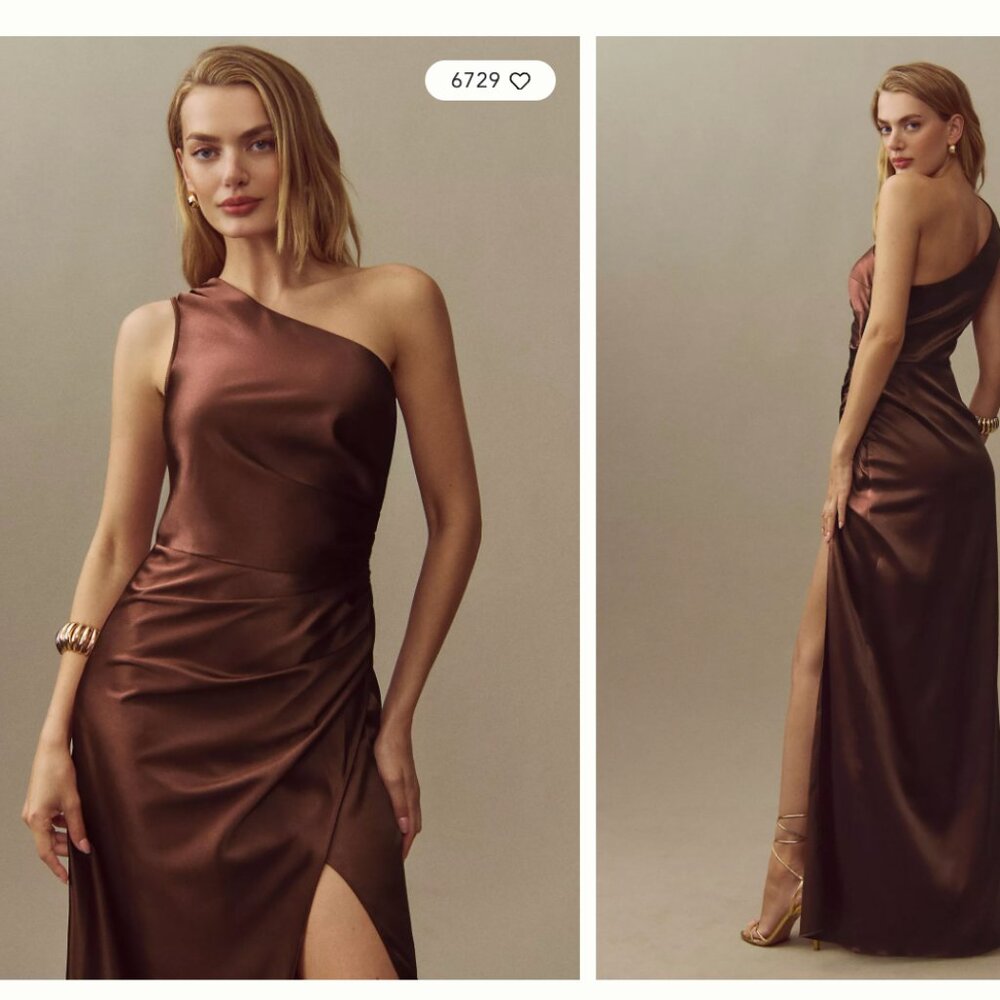 BHLDN Scottie One-Shoulder Side Slit Stretch Satin Maxi Dress